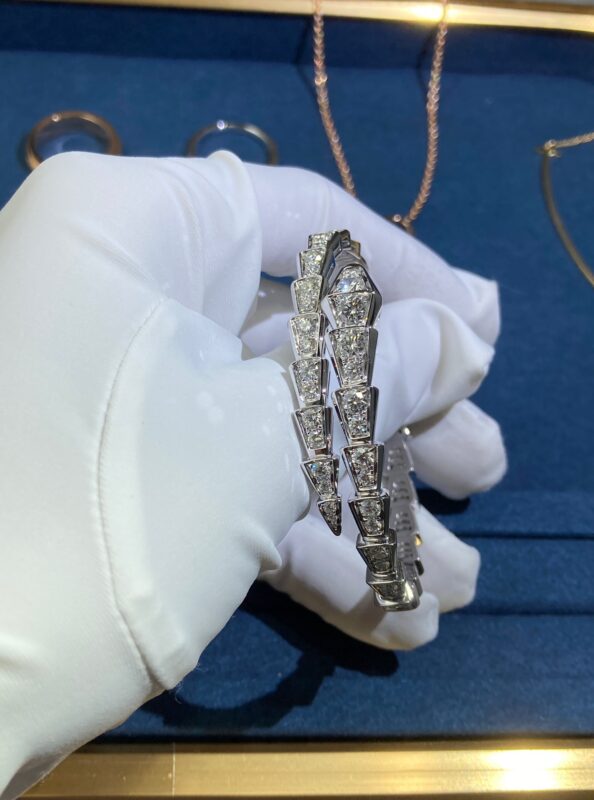 Full Diamond Snake Bracelet, White Gold