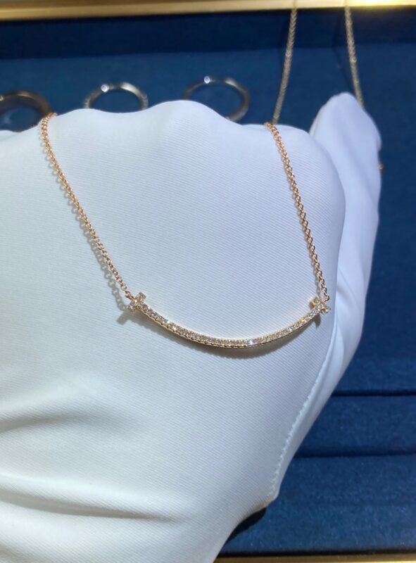 Small Smiley Face Necklace with Diamonds, Rose Gold