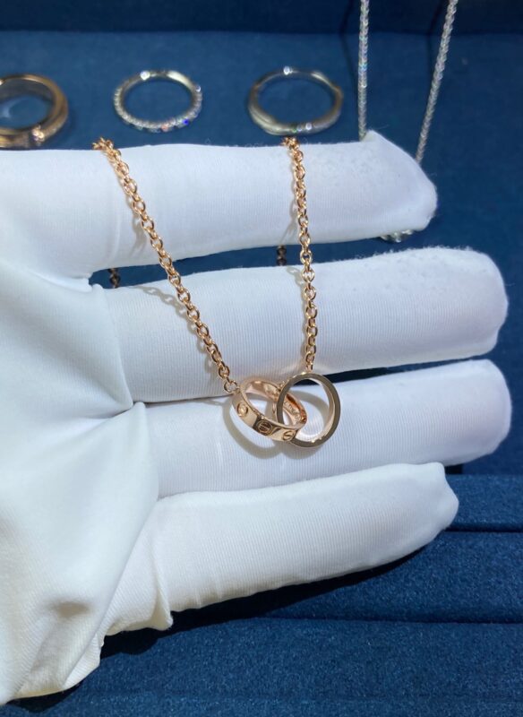 Double Ring Necklace without Diamonds, Rose Gold