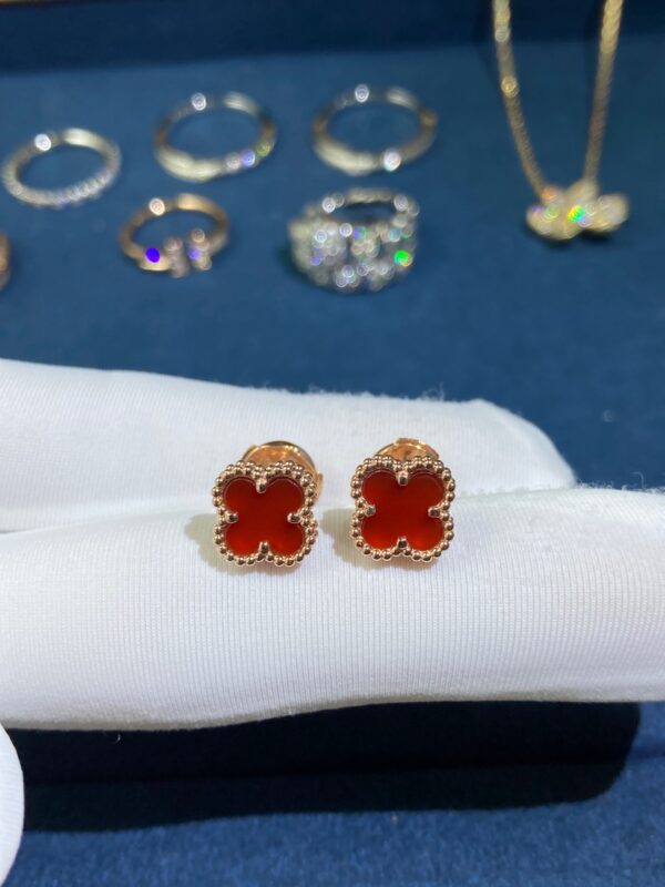 Small Carnelian Four-leaf Clover Stud Earrings, Rose Gold