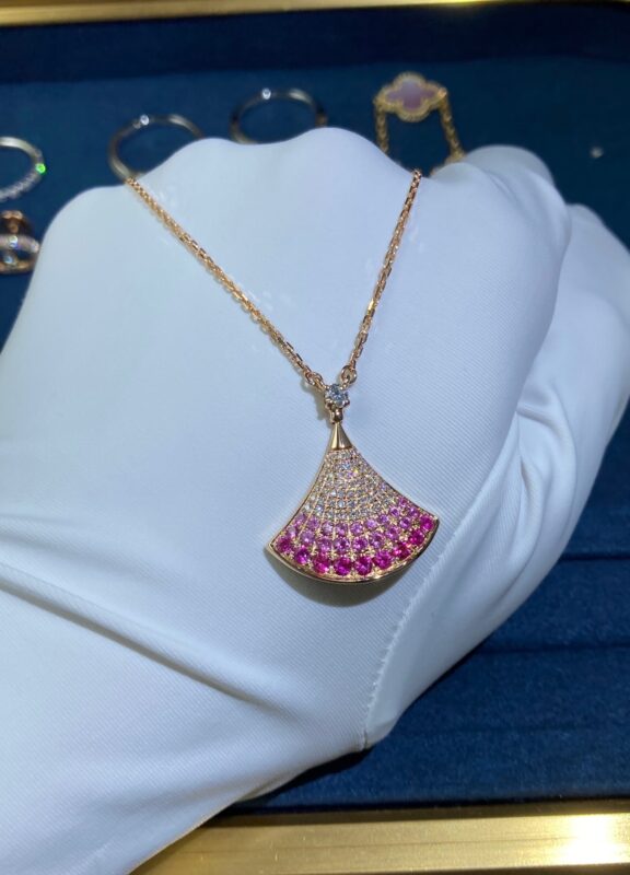 Pink Sapphire + Natural Diamond Skirt Necklace, Rose Gold