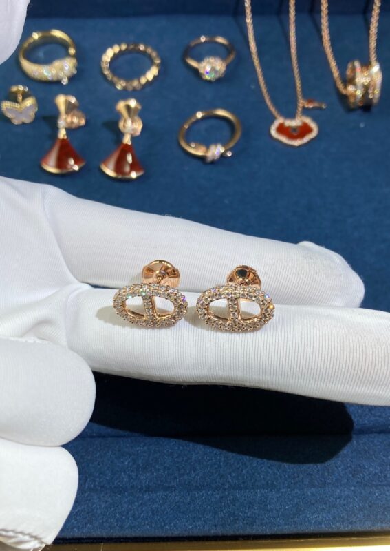 Pig Nose Stud Earrings with Diamonds, Rose Gold