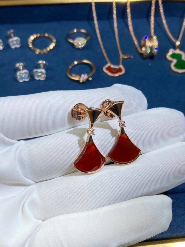 Double Carnelian Skirt Stud Earrings, Rose Gold