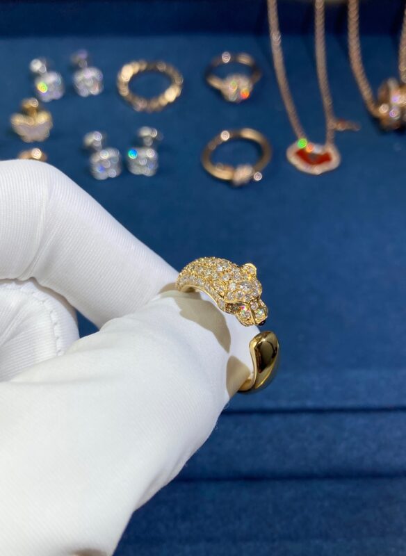 Half Diamond Leopard Ring, Yellow Gold