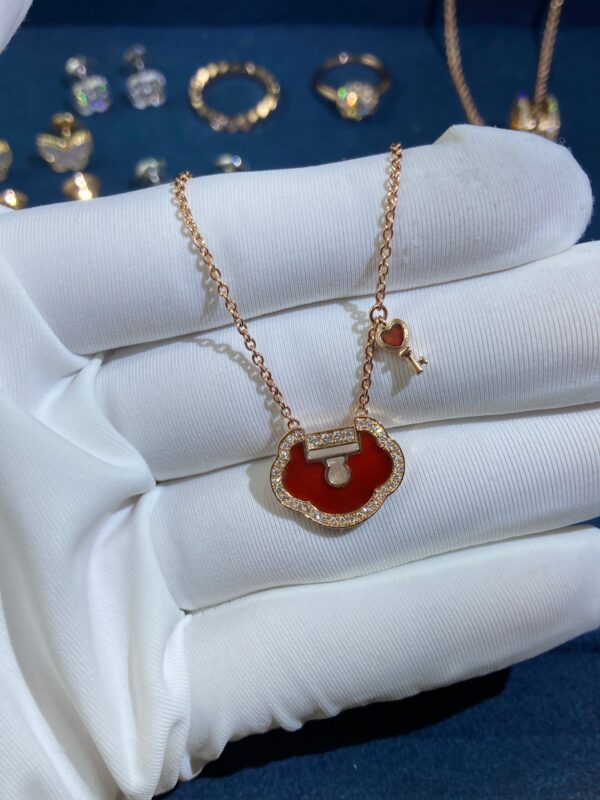 Carnelian Peace Lock Necklace, rose gold