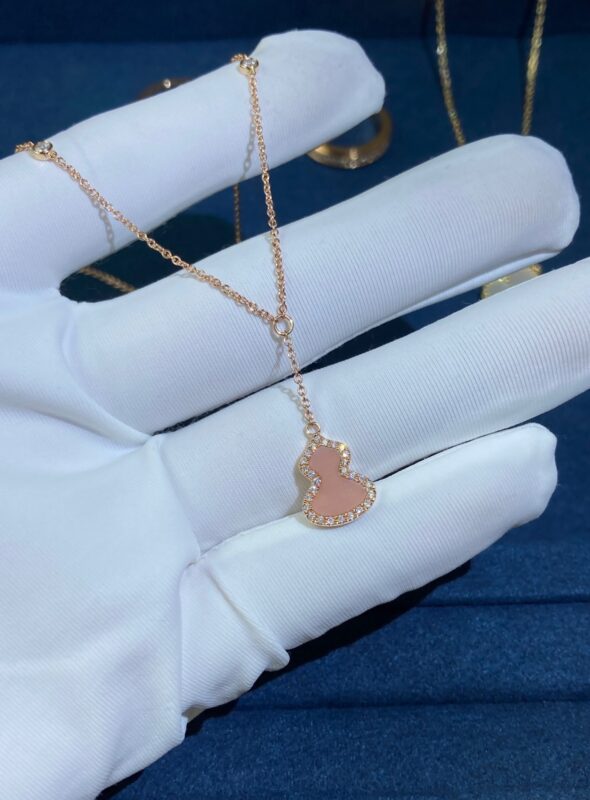 Pink Shell Gourd Necklace, Rose Gold