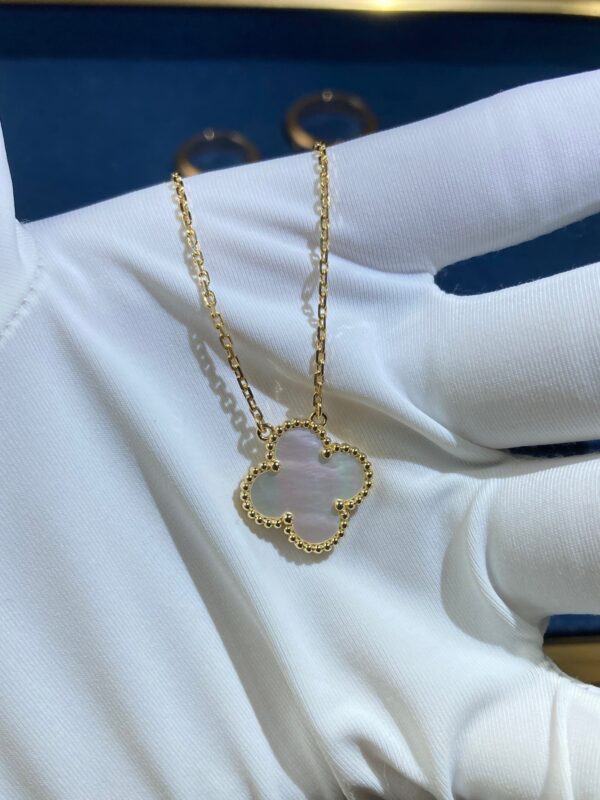 Medium White Shell Clover Necklace, Yellow Gold