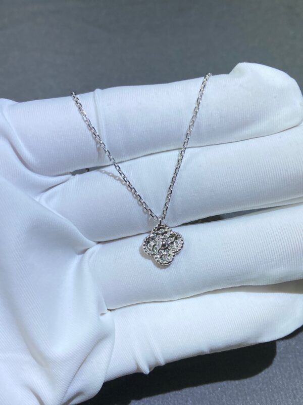 Small Four-leaf Clover Necklace with Diamonds, White Gold
