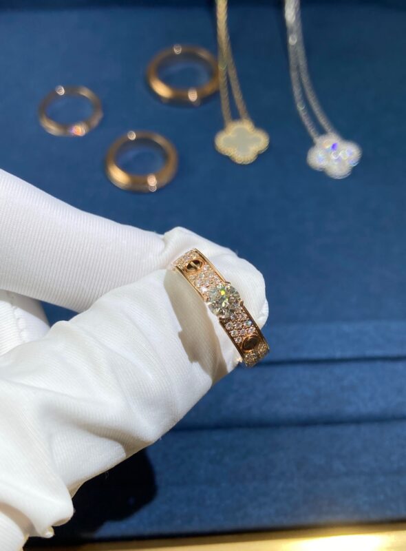 Narrow version of Gypsophila center Ring with Diamonds, Rose Gold