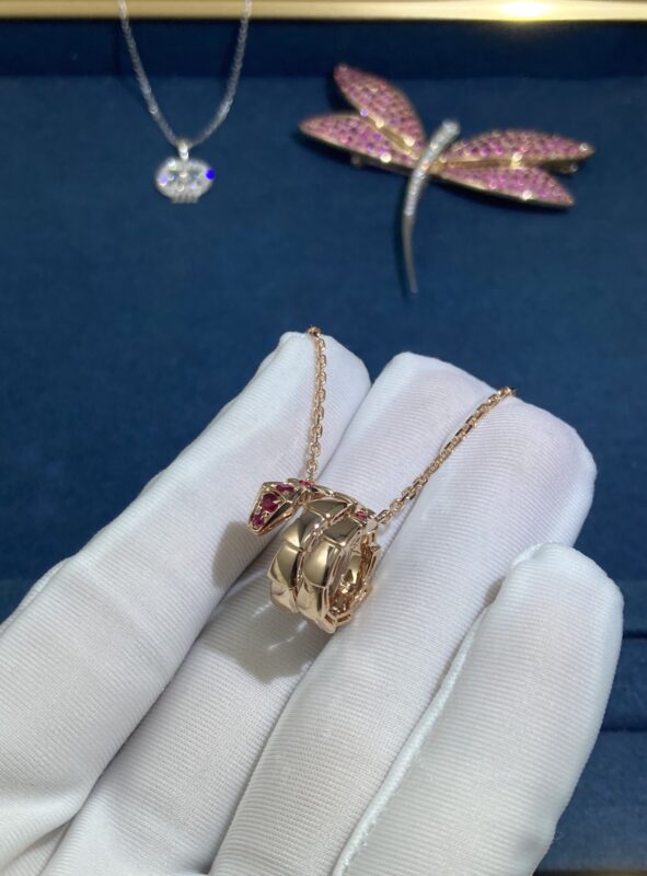 Ruby snake necklace, rose gold