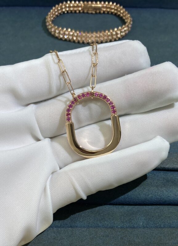 Lock pink sapphire necklace, rose gold