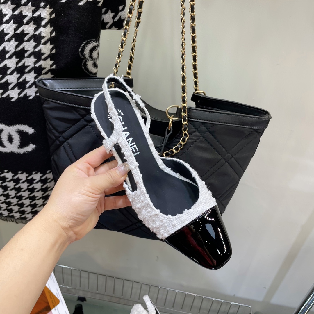 Chanel Tweed Slingback Shoes - Image 7