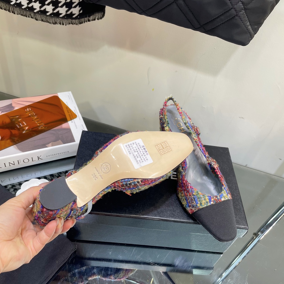 Chanel Tweed Slingback Shoes - Image 8