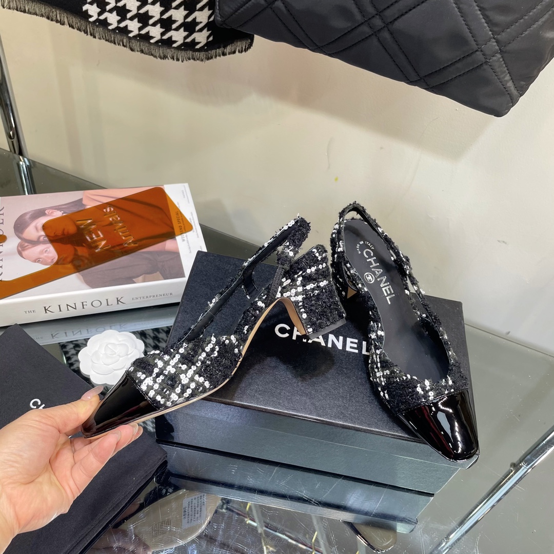 Chanel Tweed Slingback Shoes - Image 7