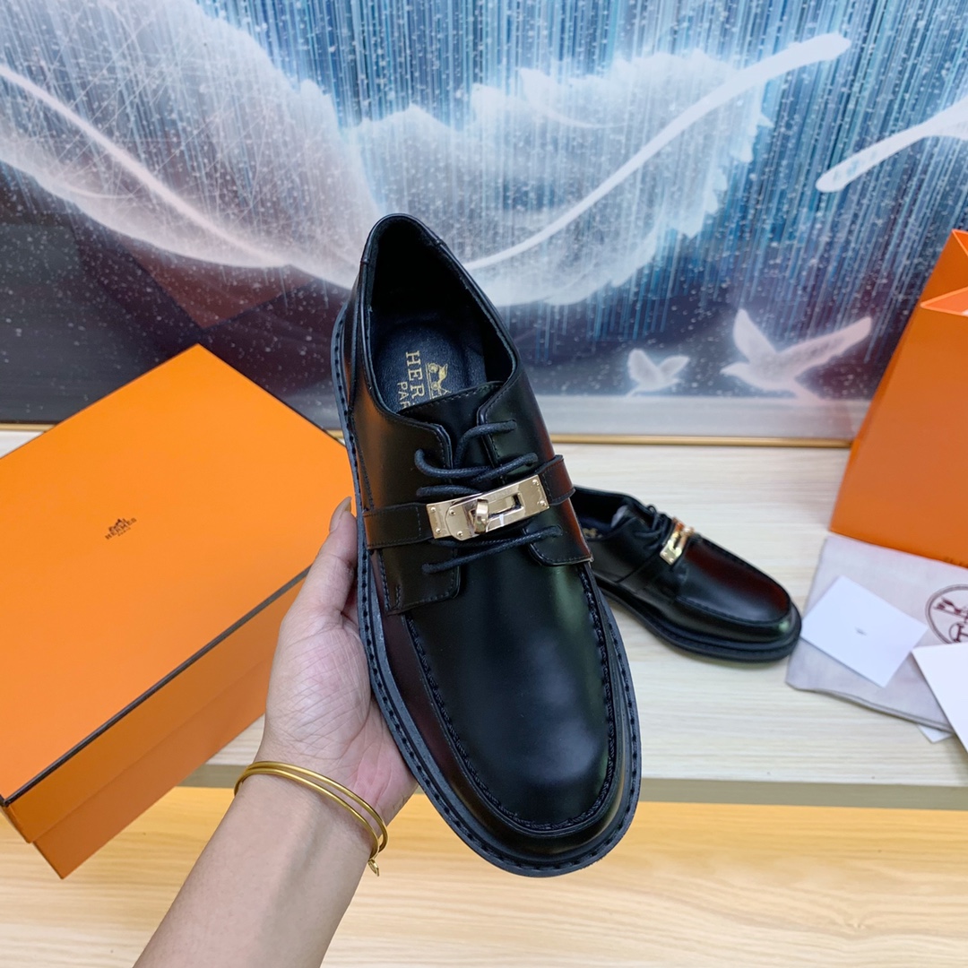 Hermes Lace-up Kelly Buckle Shoes - Image 3