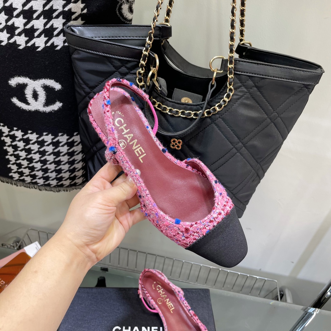 Chanel Tweed Slingback Shoes - Image 8