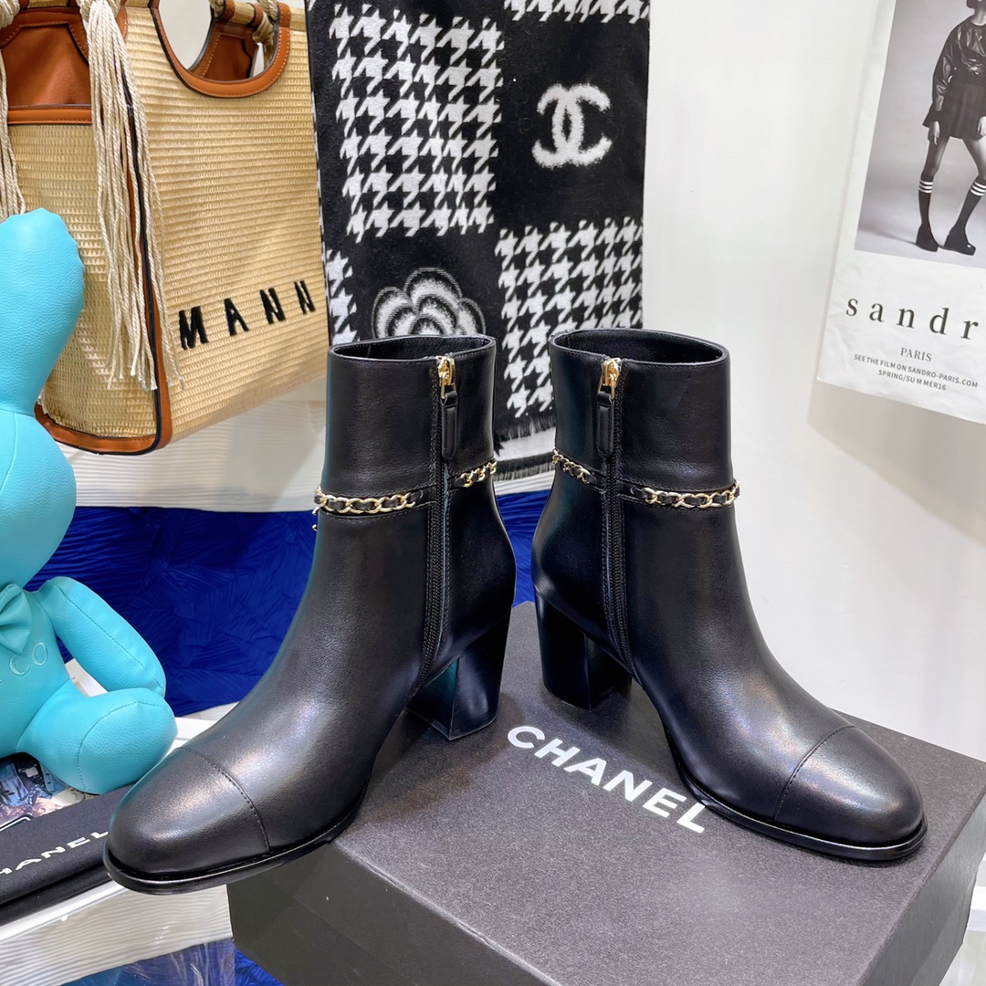 Chanel Round Toe High-heeled Ankle Boots - Image 3