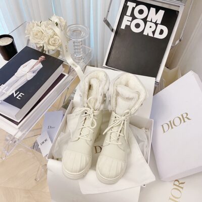 Dior Lace-up White Ankle Boots