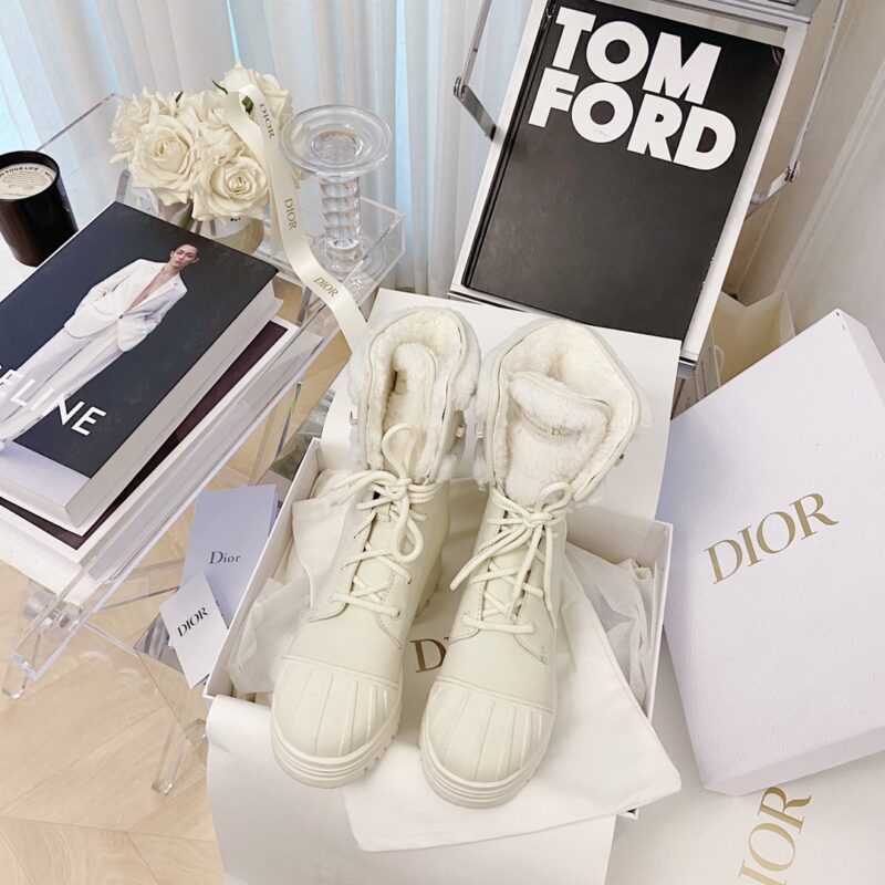 Dior Lace-up White Ankle Boots
