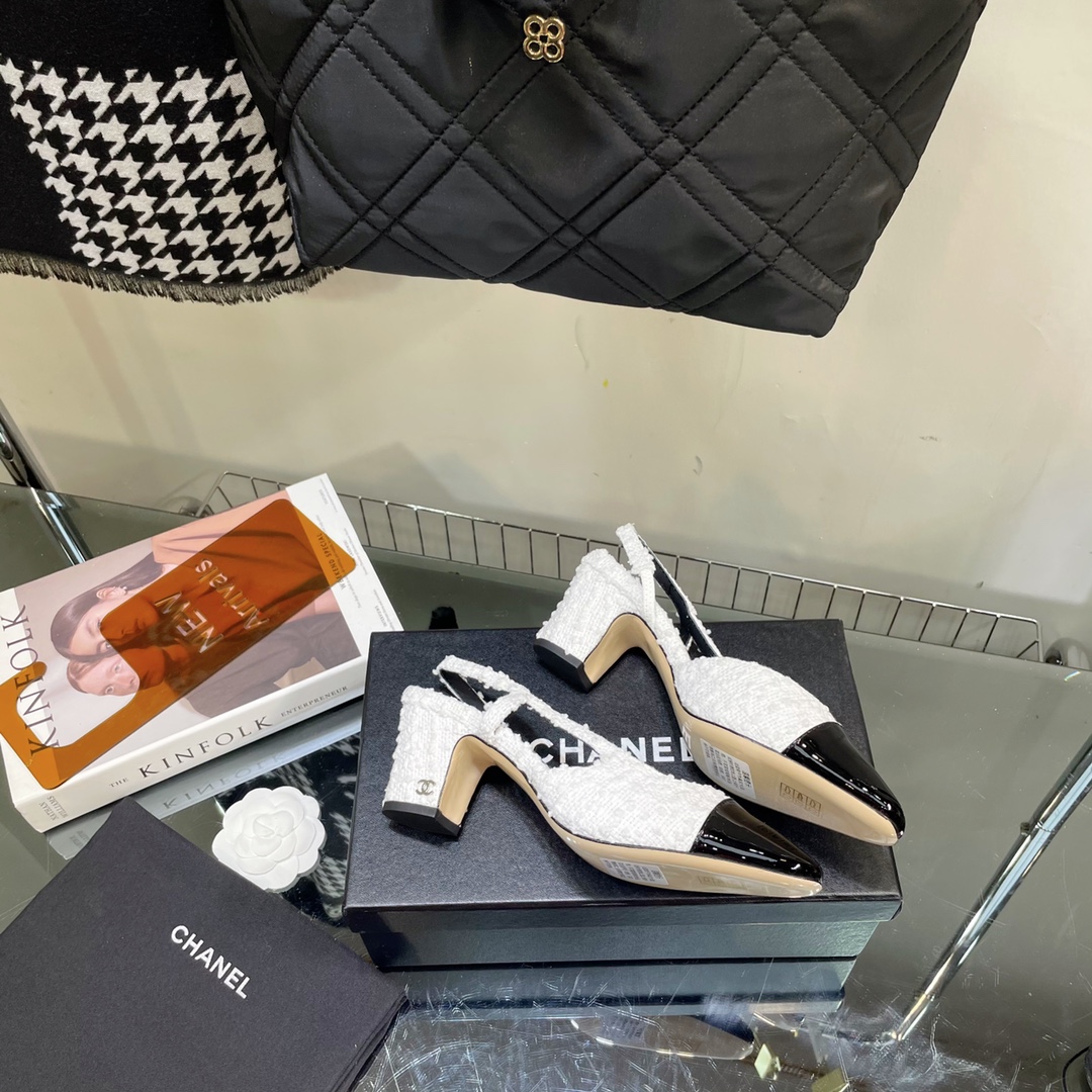 Chanel Tweed Slingback Shoes - Image 9