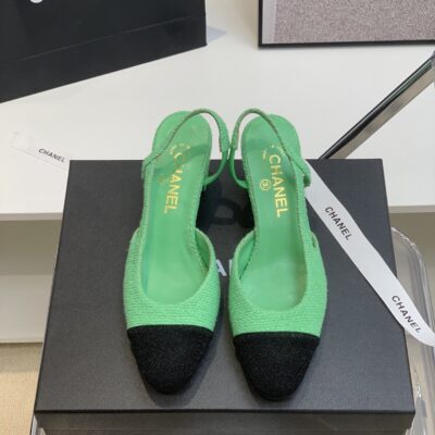 Chanel Green Tweed Slingback Shoes