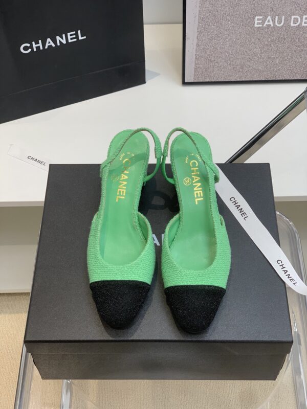 Chanel Green Tweed Slingback Shoes