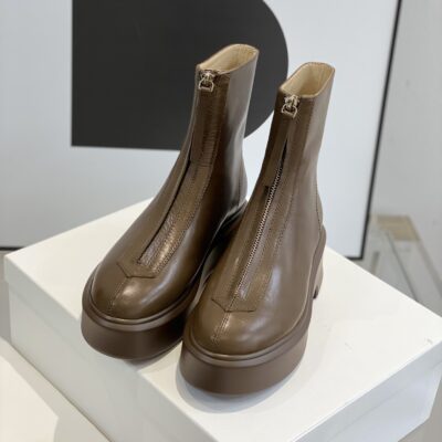 Chanel Brown Thick-soled Short Boots with Upper Zipper