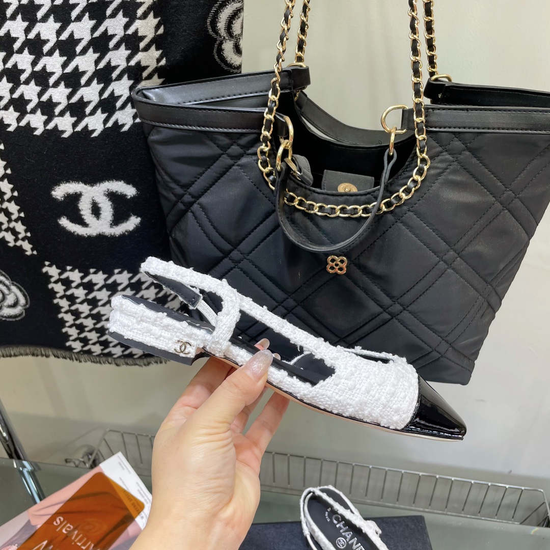 Chanel Tweed Slingback Shoes - Image 7