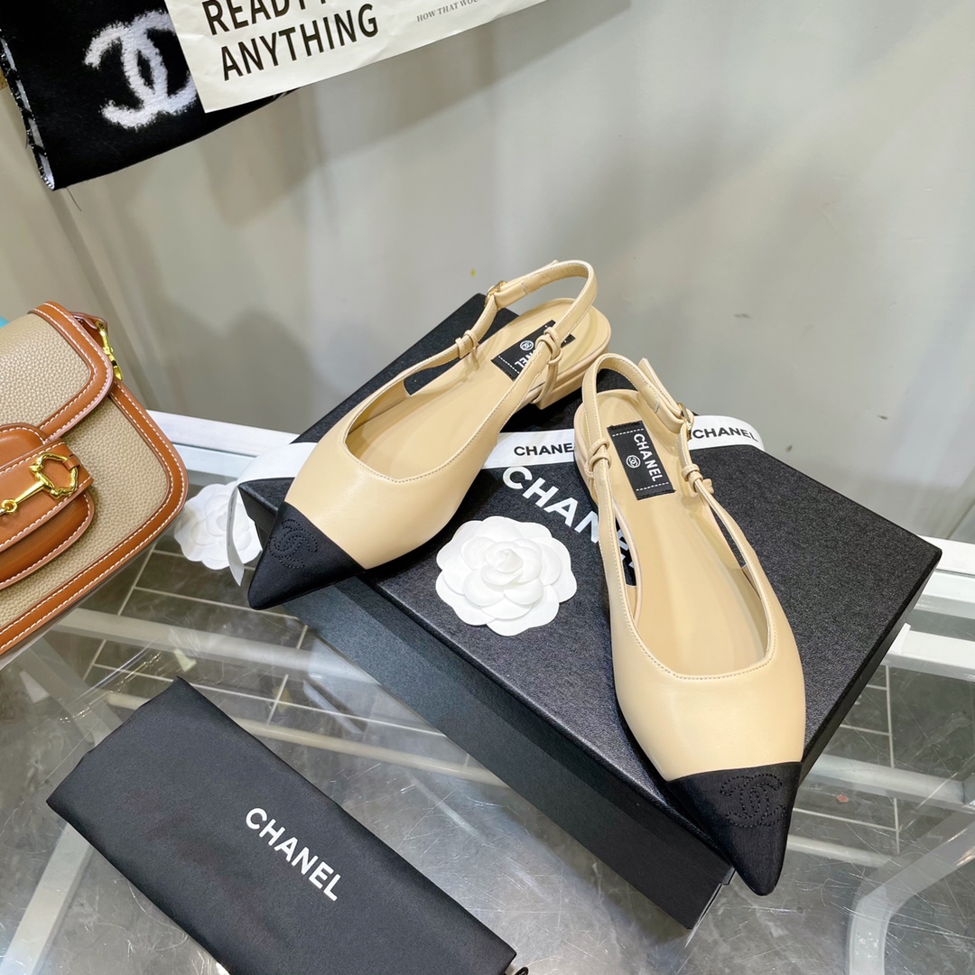 Chanel Beige Pointed Toe Slingback Shoes - Image 5