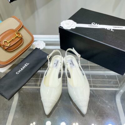 Chanel White Pointed Toe Slingback Shoes