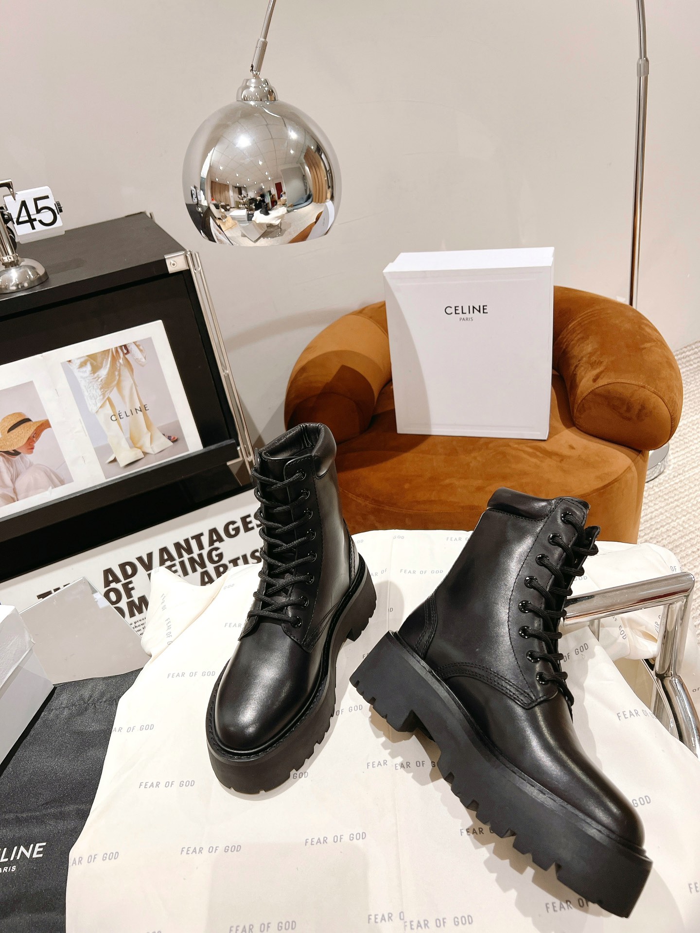 Celine Lace-up Thick-soled Short Boots - Image 3