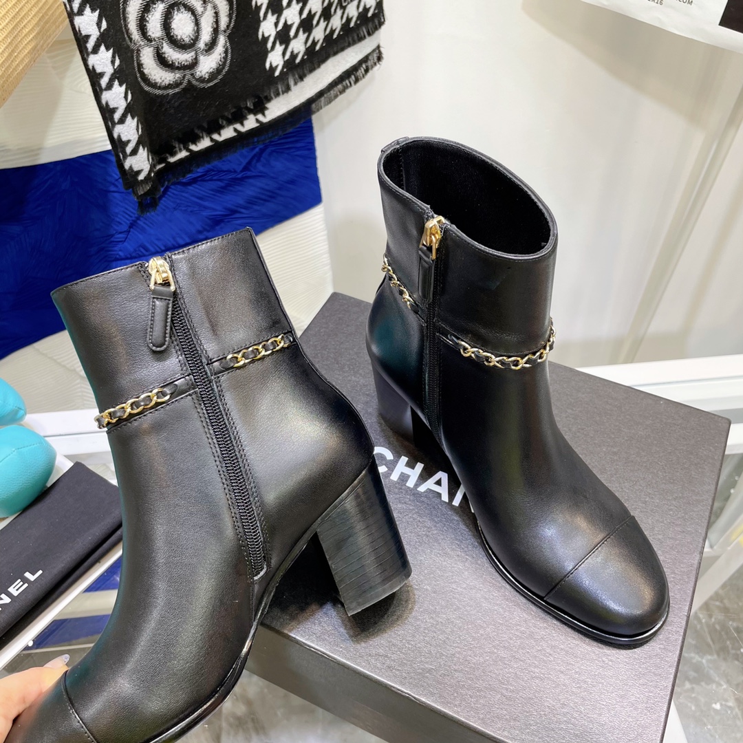 Chanel Round Toe High-heeled Ankle Boots - Image 4