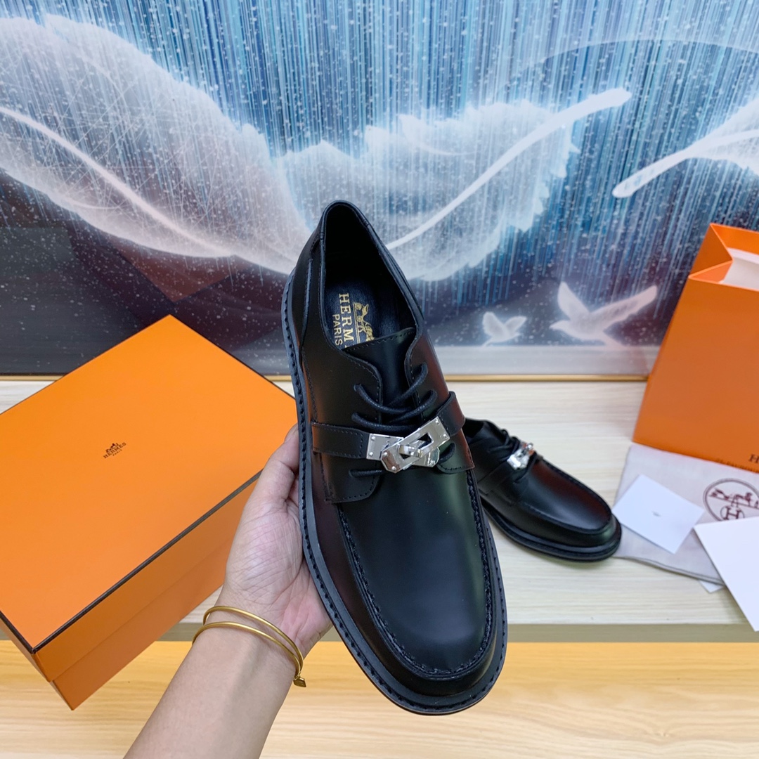 Hermes Lace-up Kelly Buckle Shoes - Image 3