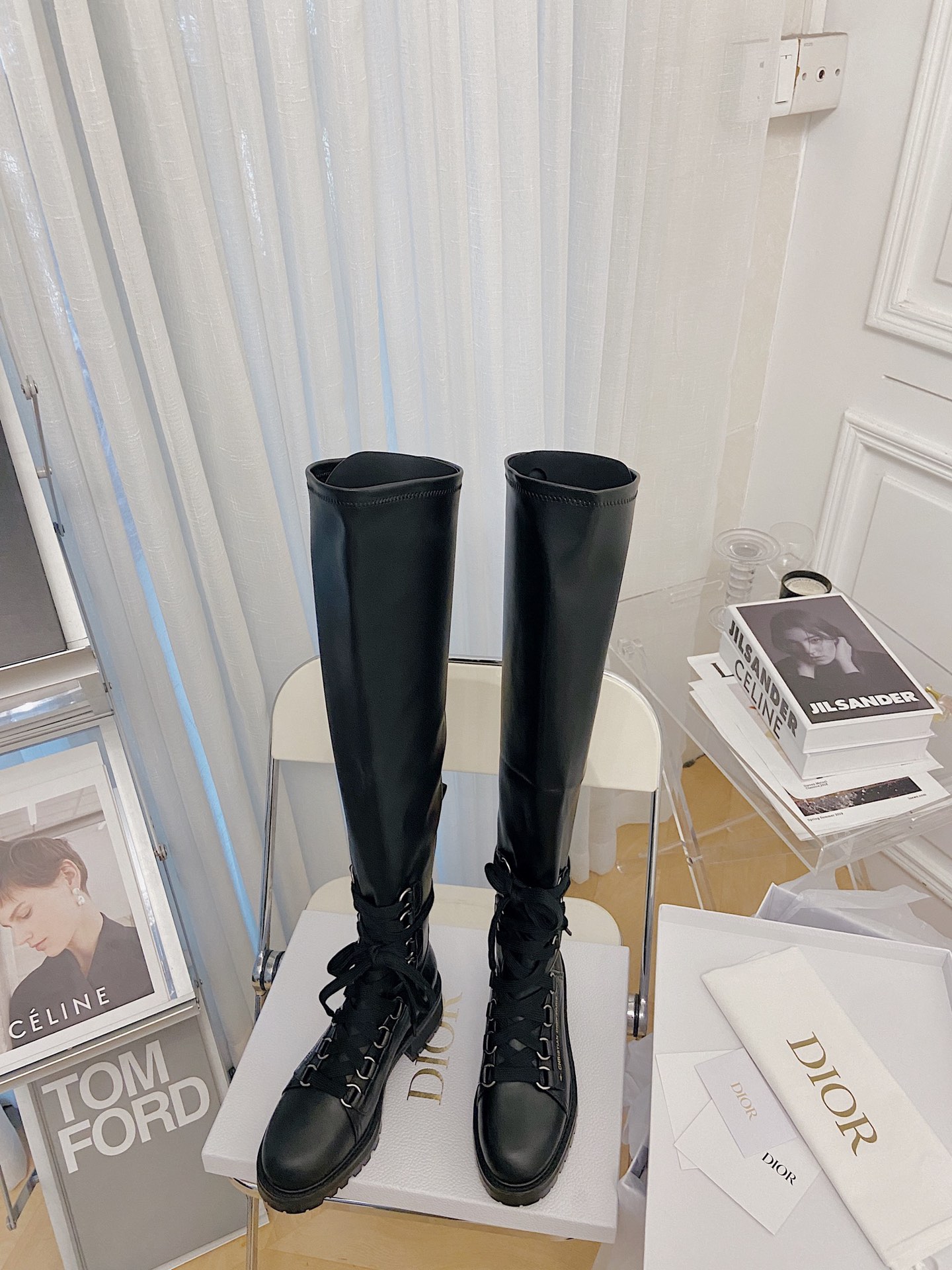Dior Lace-up Knee-High Boots