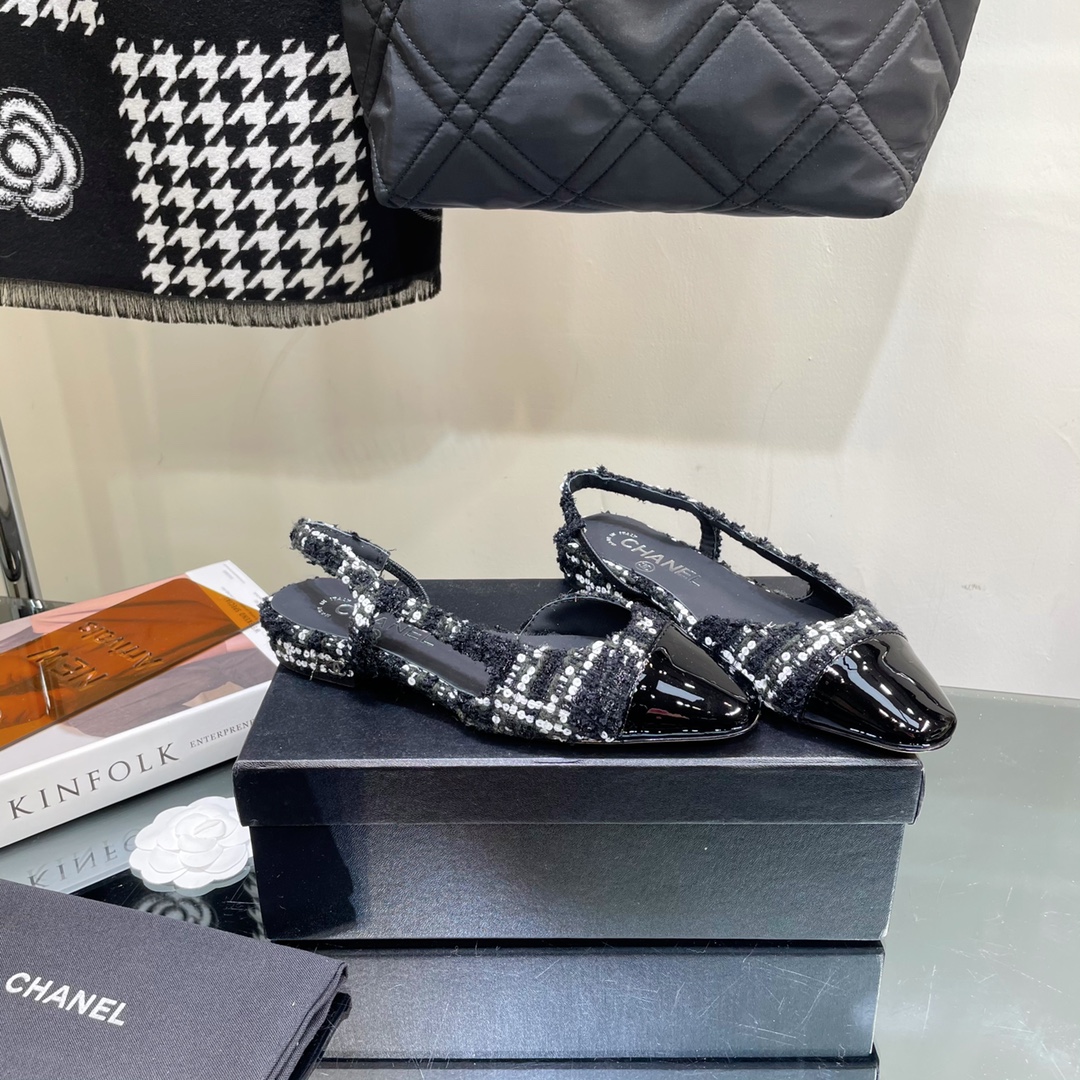 Chanel Tweed Slingback Shoes - Image 6