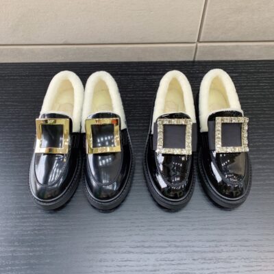 Roger Vivier Square Buckle Fur Loafers