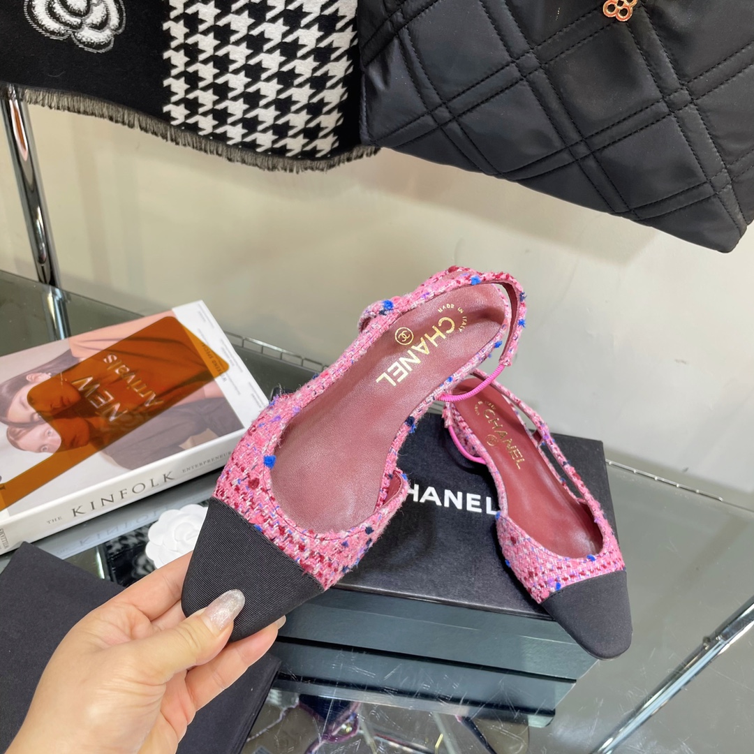 Chanel Tweed Slingback Shoes - Image 6