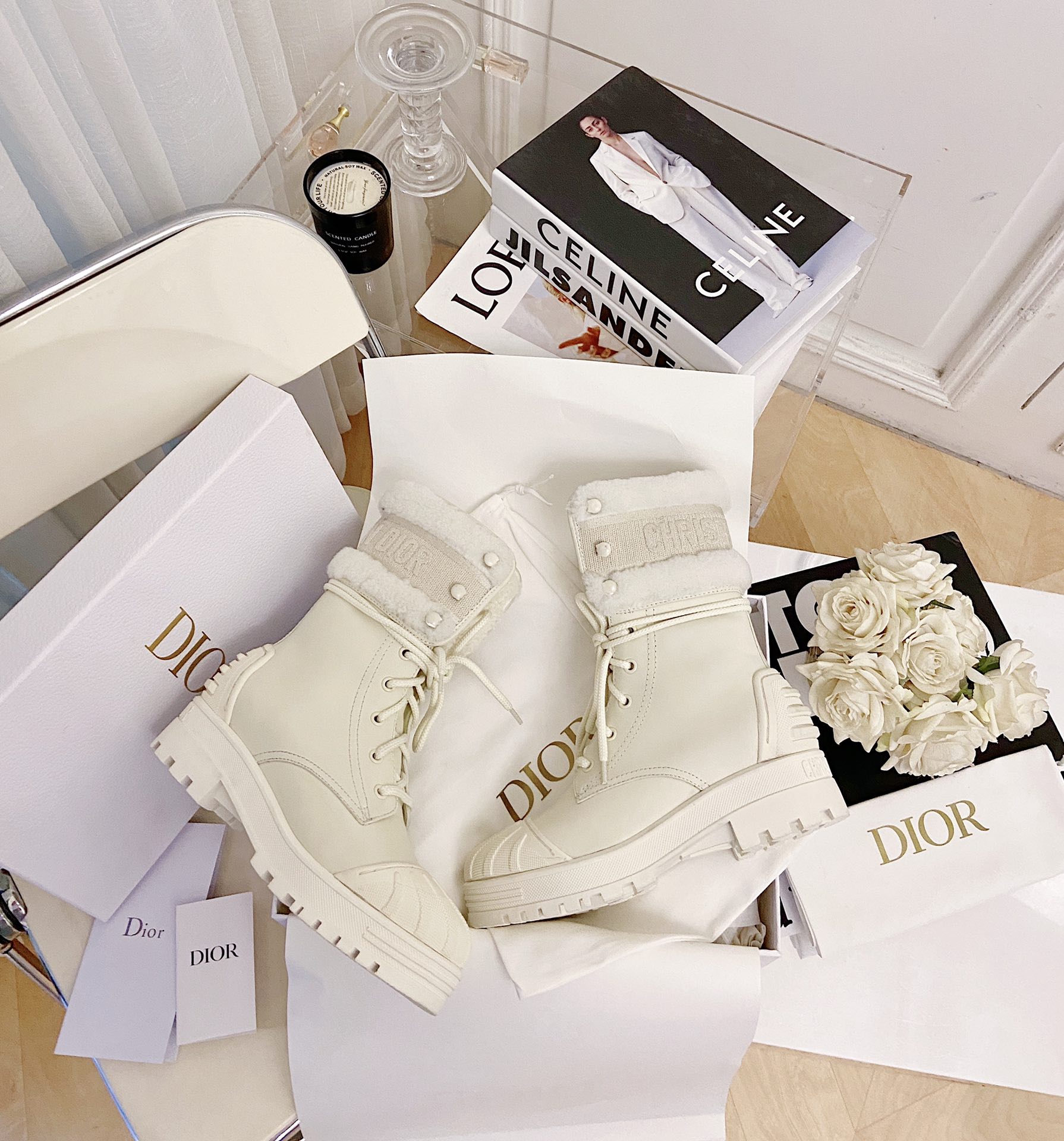 Dior Lace-up White Ankle Boots - Image 5