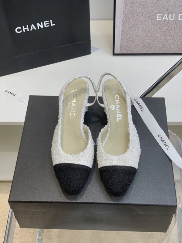 Chanel White Tweed Slingback Shoes