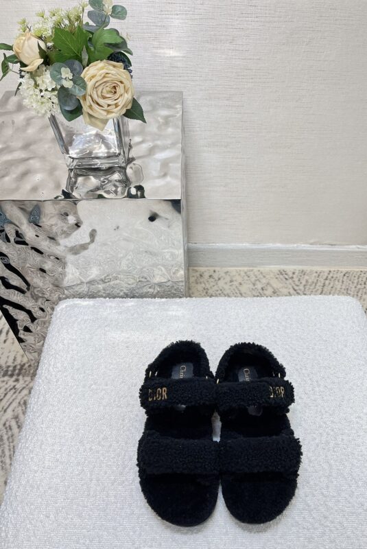 Dior Black Shearling Sandals