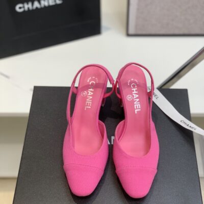 Chanel Pink Denim Slingback Shoes