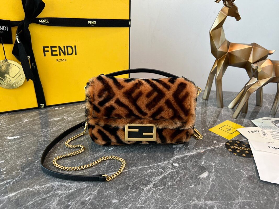 Fendi Shearling Mini Baguette Bag
