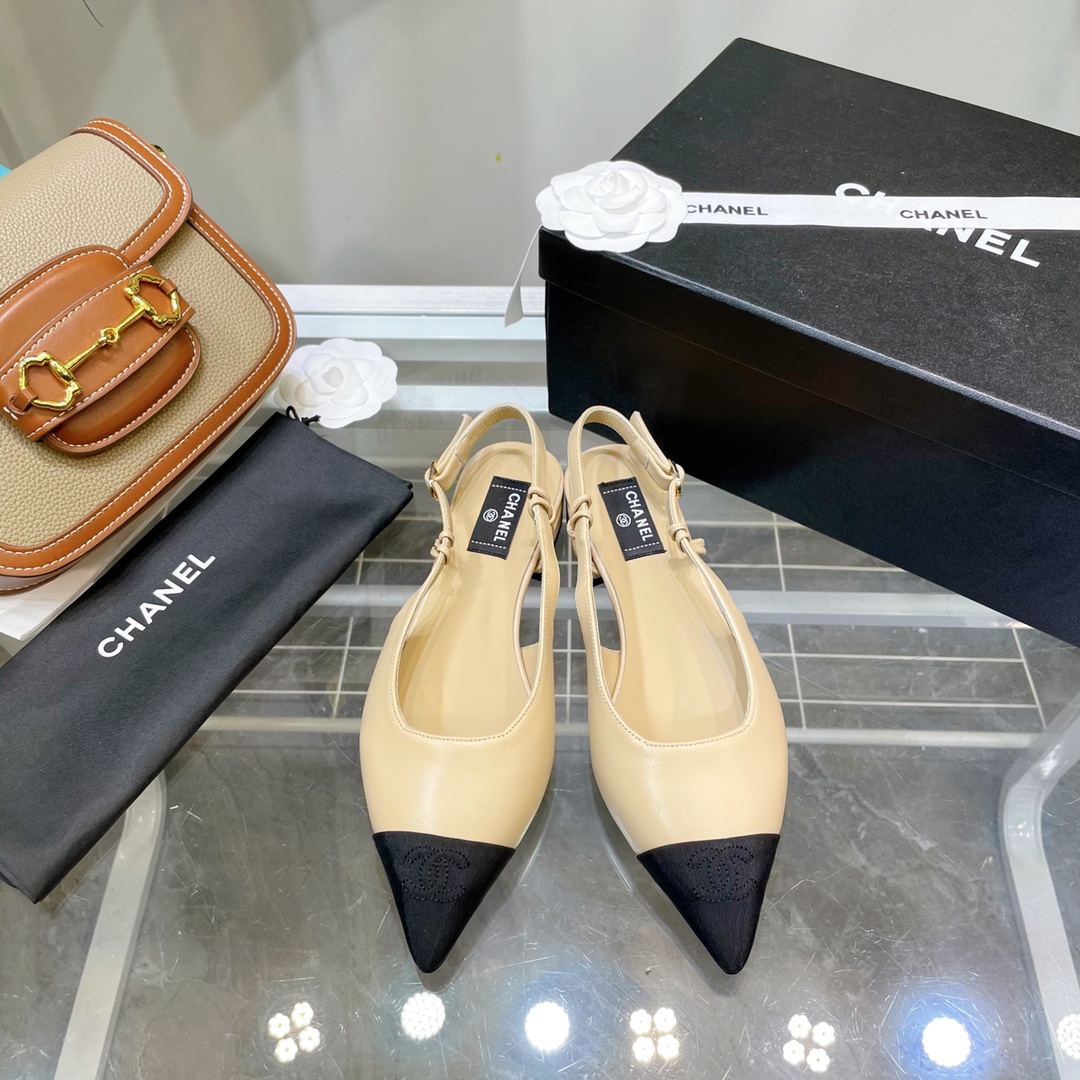 Chanel Beige Pointed Toe Slingback Shoes - Image 8