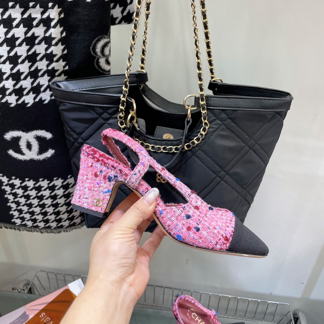 Chanel Tweed Slingback Shoes - Image 9