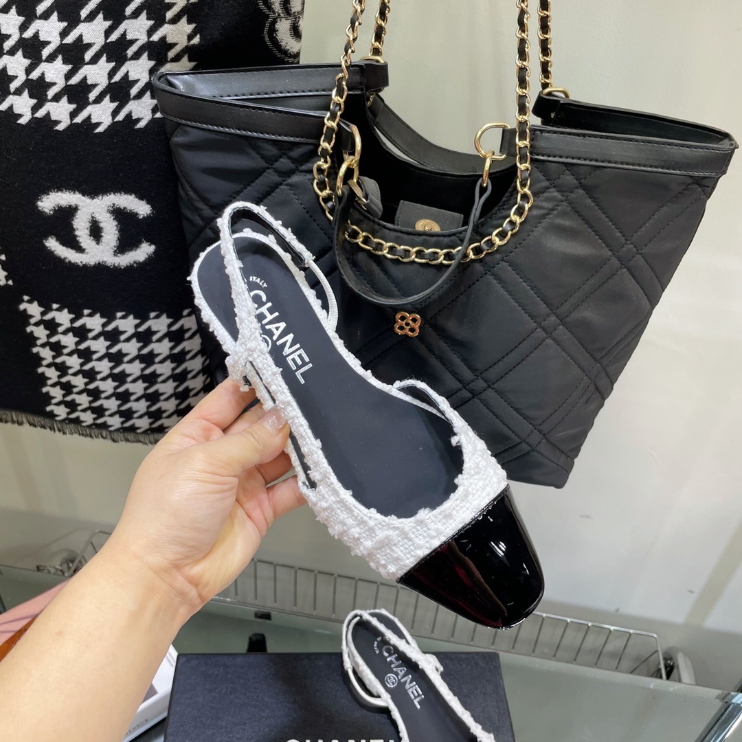 Chanel Tweed Slingback Shoes - Image 6