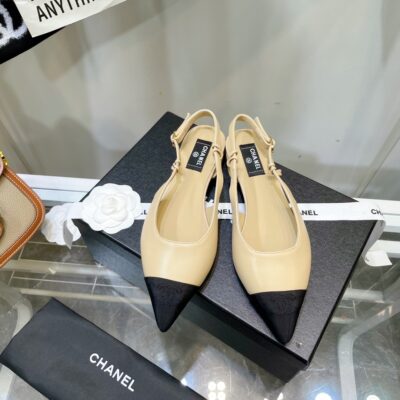 Chanel Beige Pointed Toe Slingback Shoes