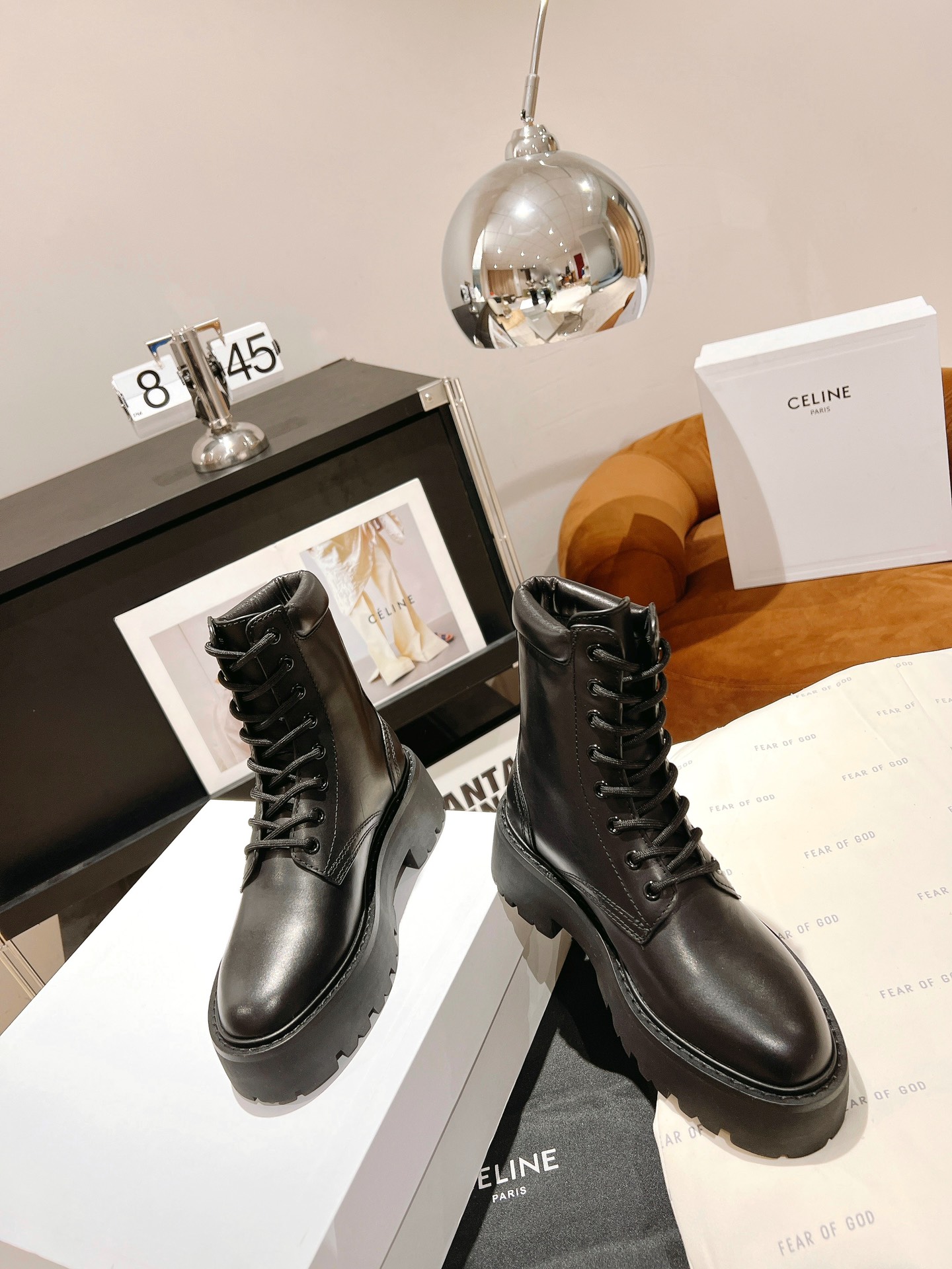 Celine Lace-up Thick-soled Short Boots - Image 4