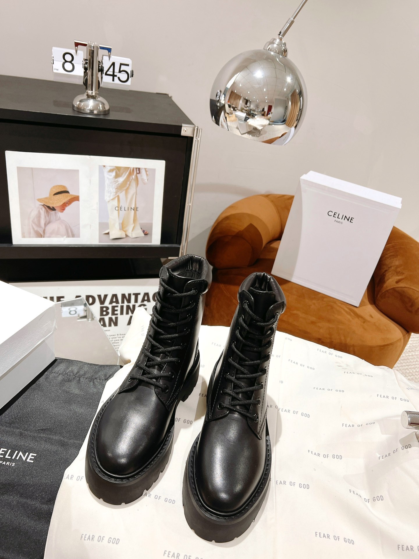 Celine Lace-up Thick-soled Short Boots