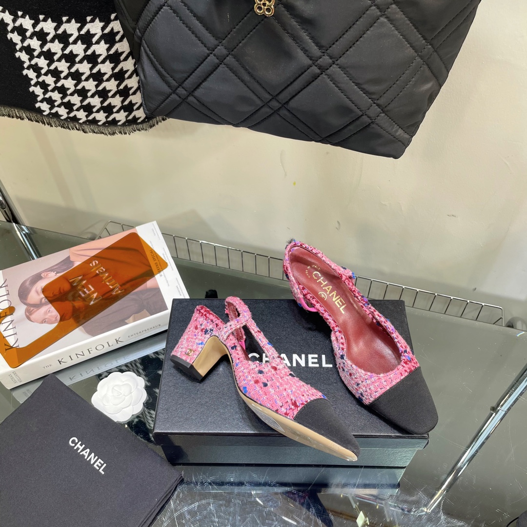 Chanel Tweed Slingback Shoes - Image 8