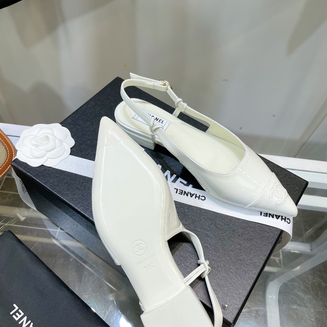 Chanel White Pointed Toe Slingback Shoes - Image 7